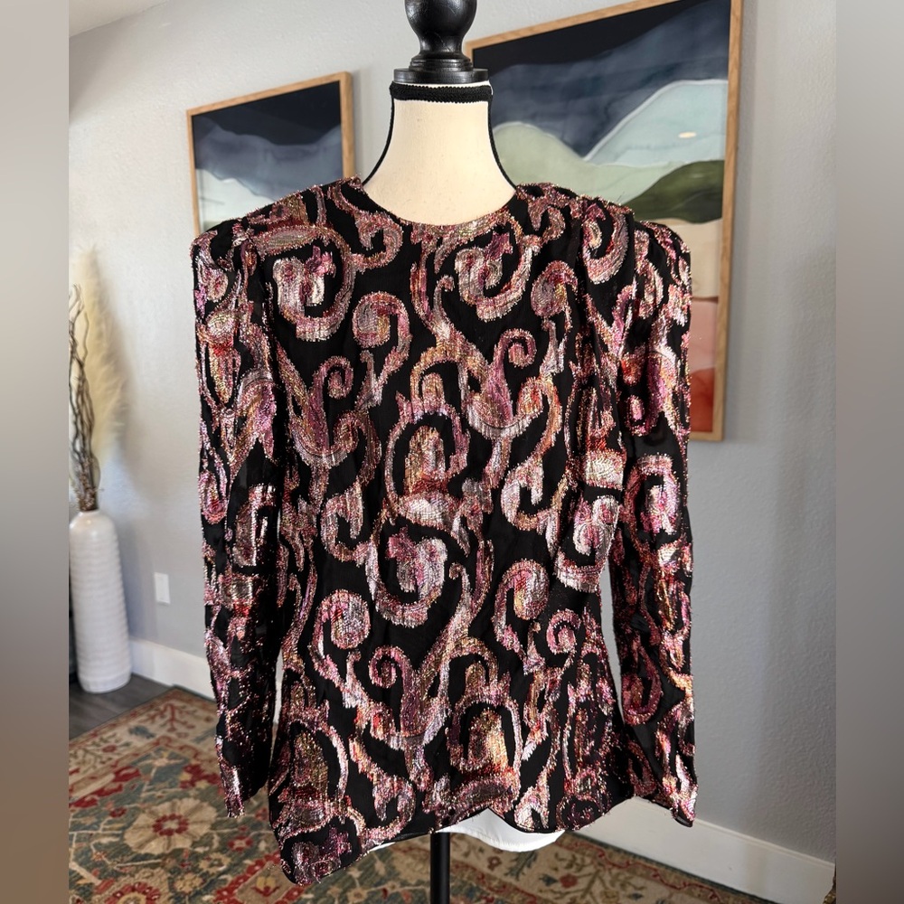 Patra Black and Pink Swirl Women's Blouse